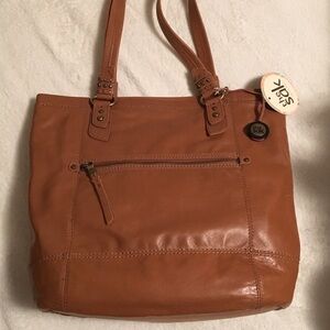 “The Sak" bag in caramel leather, zipper top